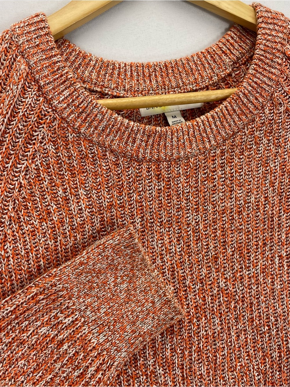Banana Republic Knit Crewneck Sweater Men’s M Marbled Orange Ribbed Trim